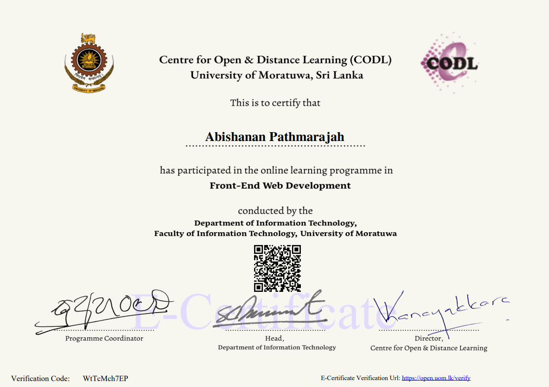 Front-End Web Development Certificate